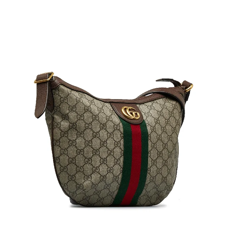 Women Gucci Sylvie bags with a leather - wrapped handleGucci GG Supreme Web Ophidia Half Moon Crossbody (SHG-fSV2pz)