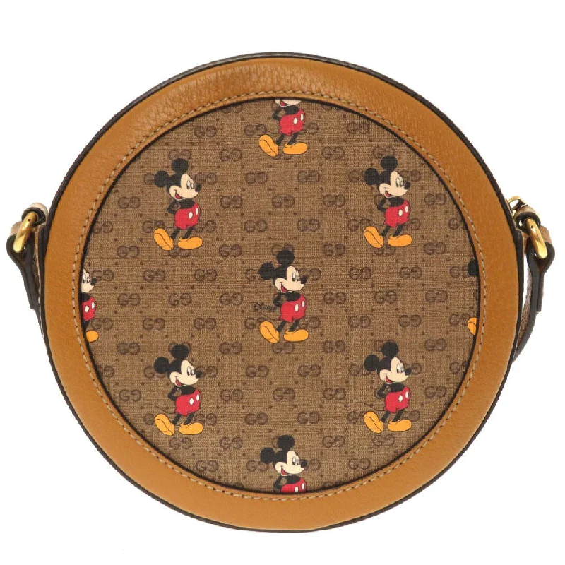 Women Gucci bags with a chain - link trim and a leather bodyGUCCI Shoulder Bag 603938 GG Supreme Brown Disney Mickey Women Used