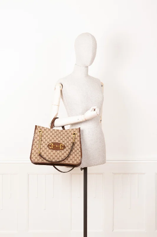 Women Gucci bags with a snap - button closure and a decorative charmGUCCI Large Horsebit 1955 Tote Bag GG Canvas