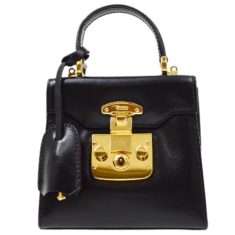 Gucci handbags for women with a beaded trimGUCCI 1980s Lady Lock Handbag Micro Black Calfskin AK31768j