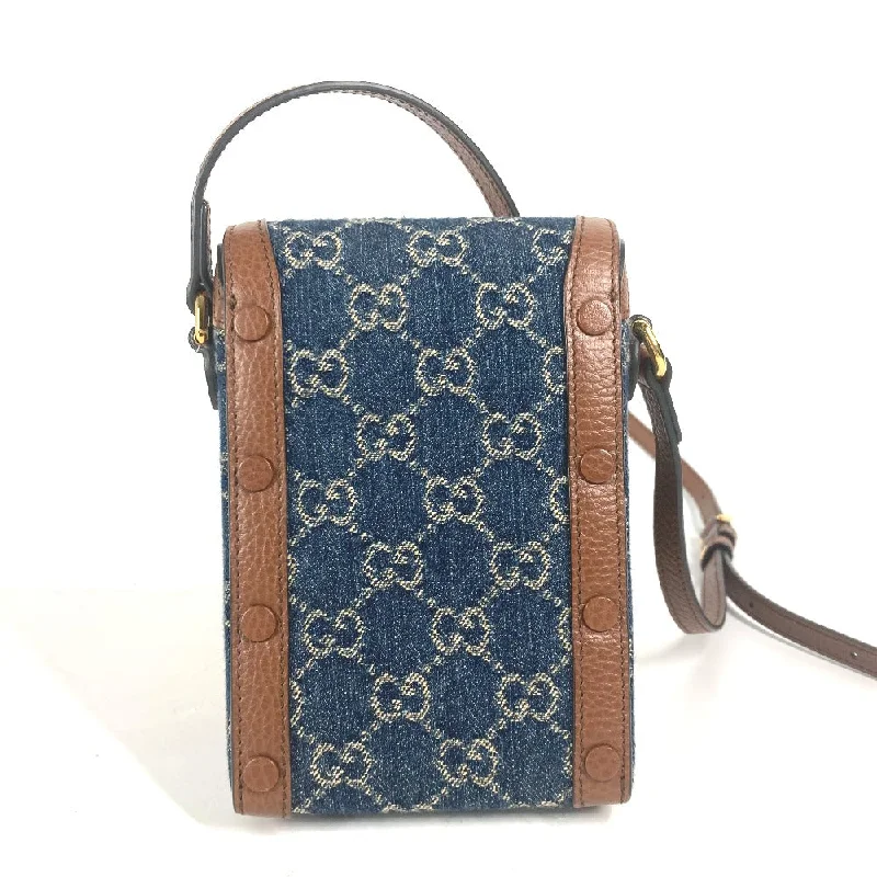 Ladies Gucci shoulder bags with a single - handle designGUCCI Shoulder Bag 625615 Denim, Leather Blue x brown GG denim Horsebit 1955 mini bag Women Used