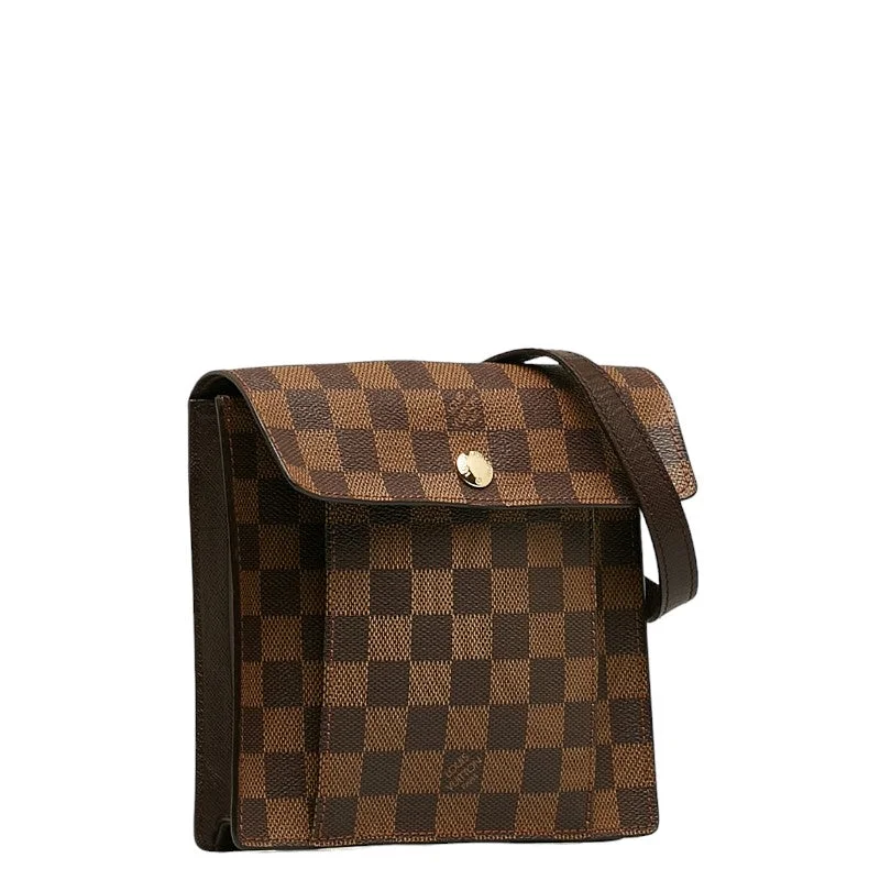 Louis Vuitton handbags with a patent - leather finish for a shiny lookLouis Vuitton Damiere Pimrico Shoulder Bag N45272 Brown PVC Leather  Louis Vuitton