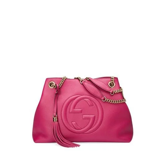 Women Gucci backpacks with a luxurious leather finishGucci Shoulder Bag Soho Medium Bright Pink Leather Tote