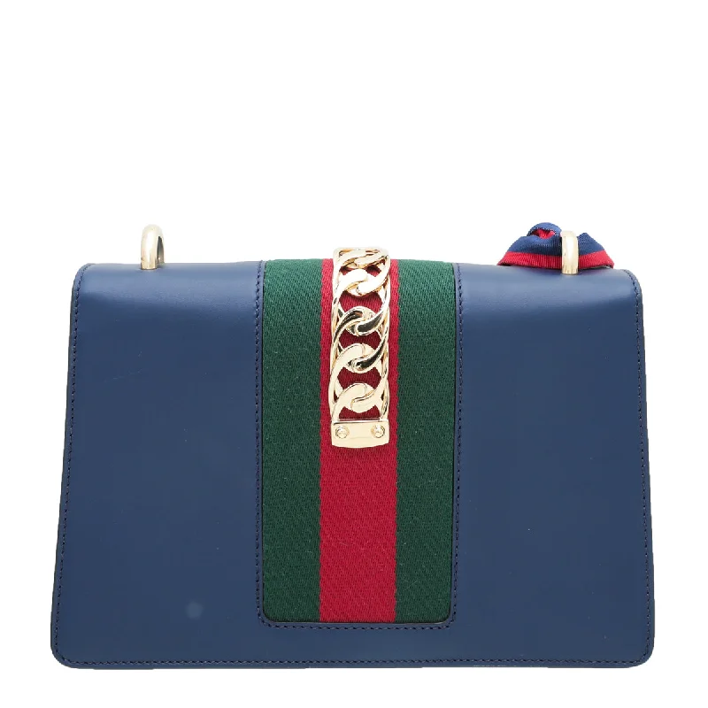 Women Gucci bags with a detachable mirror insideGucci Blue Sylvie Small Bag