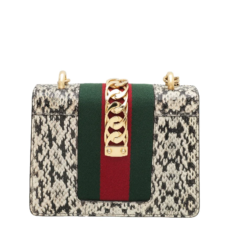 Medium - sized Women Gucci handbags for everyday useGucci Natural Snakeskin Sylvie Mini Chain Bag