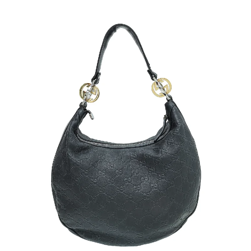 Gucci handbags for women with a beaded trimGucci Black Guccissima GG Twins Hobo Medium Bag