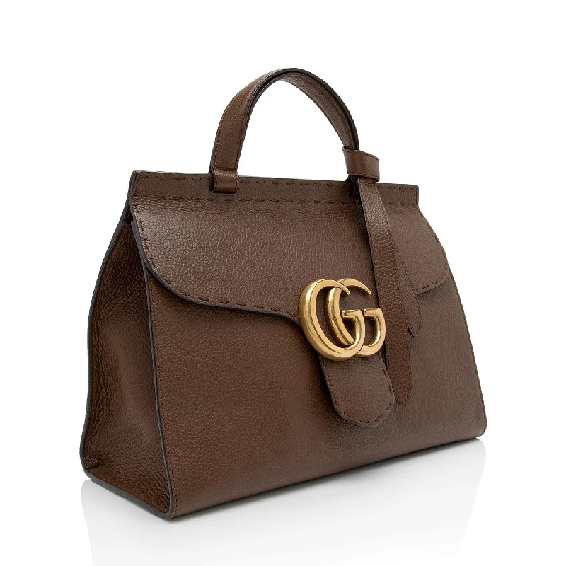 Gucci tote bags for women with a water - resistant coatingGucci Pebbled Leather GG Marmont Top Handle Small Shoulder Bag (SHF-VGh3B4)