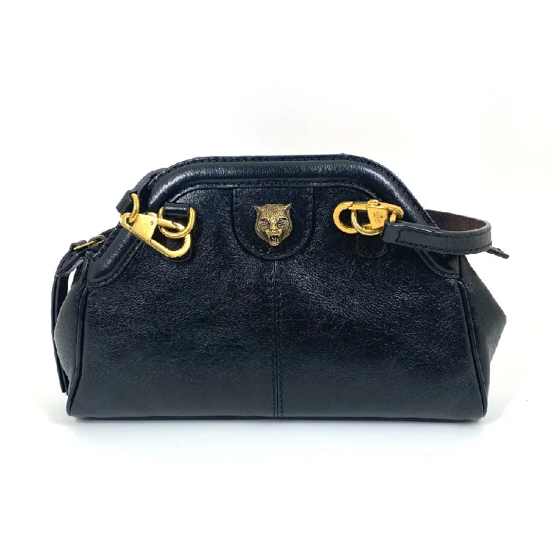 Ladies Gucci shoulder bags with a magnetic - closure flapGUCCI Shoulder Bag 524620 leather black GG Marmont Liber Tiger Cat Head Women Secondhand