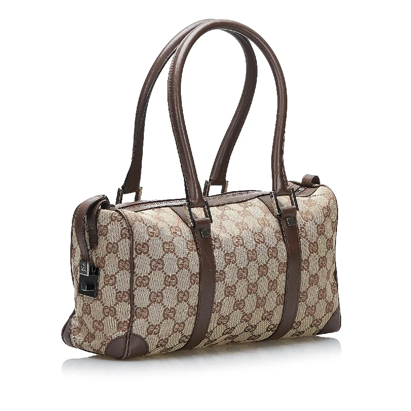 Women Gucci bags with interlocking G hardware for a classic lookGucci GG Canvas Boston Bag (SHG-Q90qeq)