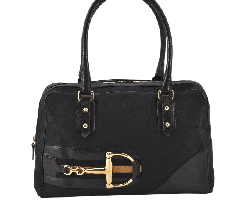 Ladies Gucci Dionysus bags with a detachable shoulder strapAuth GUCCI Hasler Horsebit Hand Boston Bag GG Canvas Leather 141503 Black 4796K