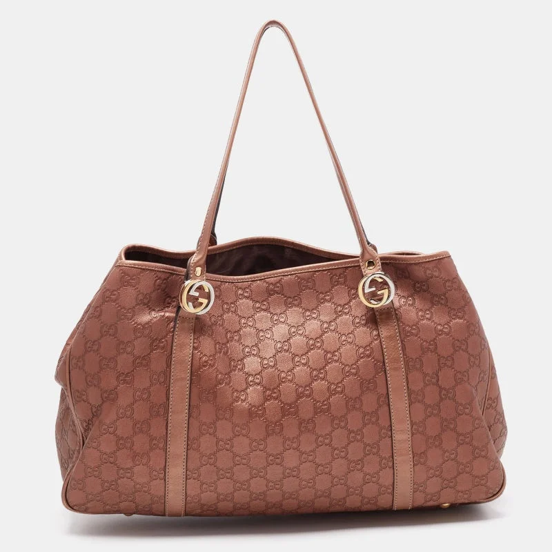 Gucci tote bags for women with a double - handle designGucci Metallic Bronze Guccissima Leather Large GG Twins Tote