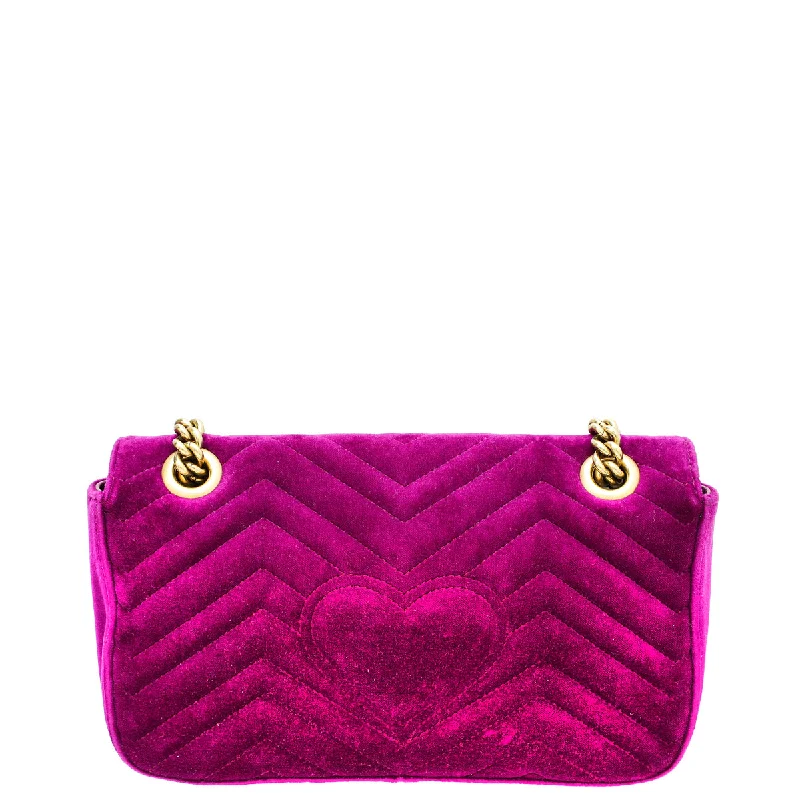 Women Gucci bags with a front - zip pocket for small itemsGucci Violet Velvet GG Marmont Small Bag