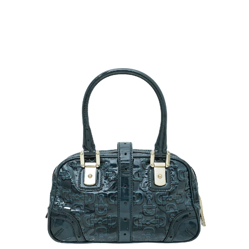 Women Gucci crossbody bags with a printed floral patternGucci Teal Horsebit Print Buckle Tote Bag