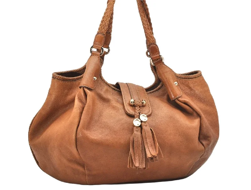 Ladies Gucci shoulder bags with a tassel decorationAuthentic GUCCI Marrakech Shoulder Tote Bag Leather 257029 Brown 4498K