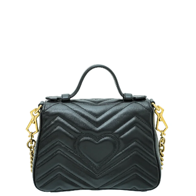 Women Gucci bags with a chain - link trim and a leather bodyGucci Black GG Marmont Top Handle Chain Mini Bag