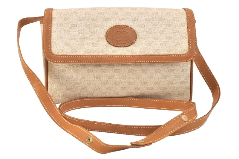 Gucci handbags for women with a beaded trimAuthentic GUCCI Micro GG PVC Leather Shoulder Cross Body Bag Purse Beige 3595K