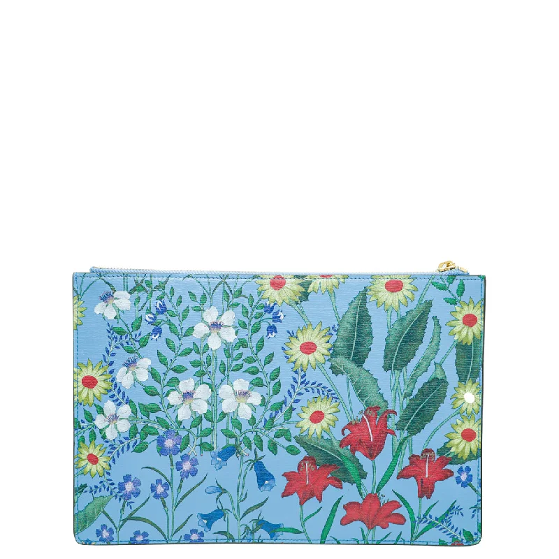 Ladies Gucci Dionysus bags with a star - shaped charmGucci Blue Multicolor Bamboo New Flora Zip Pouch