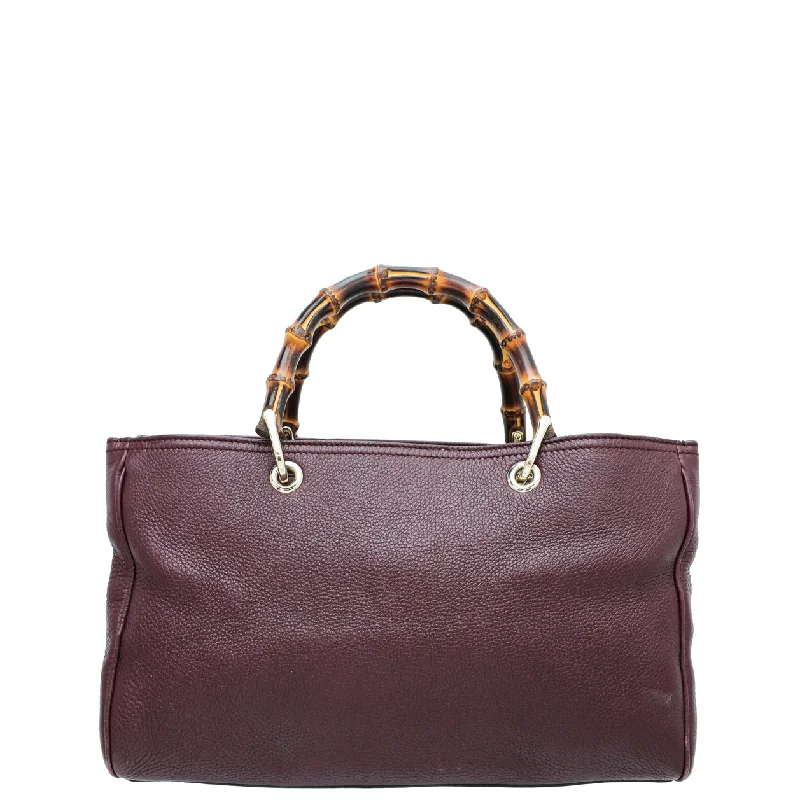 Gucci handbags for women with a metal - framed claspGucci Burgundy Bamboo Shopper Tote Medium Bag