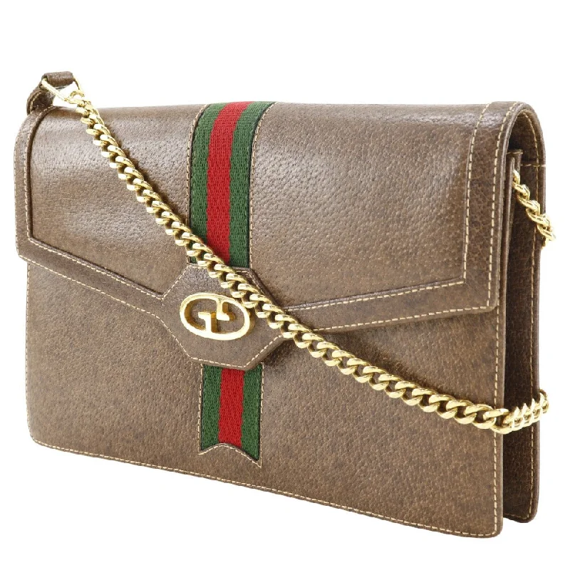 Women Gucci bags with a front - zip pocket for small itemsGUCCI Shoulder Bag PVC Brown 2-way clutch Sherry line Old Gucci Women Used