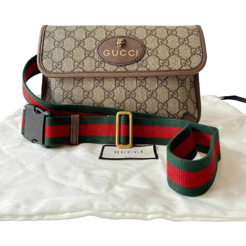 Women Gucci Sylvie bags with a crystal - embellished web stripeGucci Feline Neo Vintage GG Supreme Belt Bag