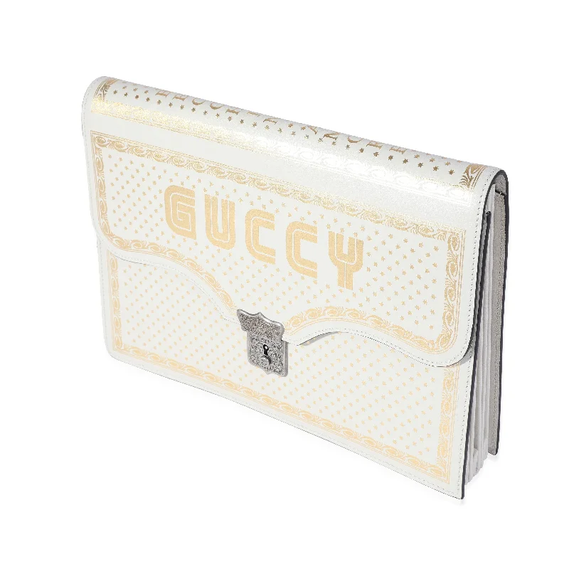 Women Gucci bags with a zippered interior pocketGucci x Sega Mystic White Star Printed Calfskin GUCCY Portfolio Clutch