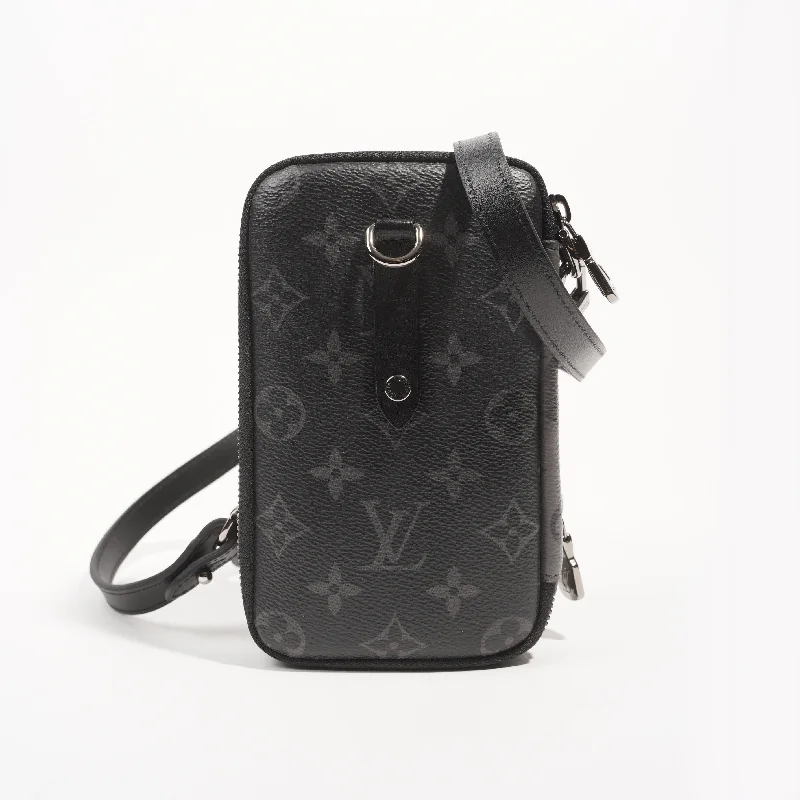 Louis Vuitton bags with a snap - button closure and a decorative charm for styleLouis Vuitton Womens Phone Pouch Monogram Eclipse Crossbody Bag