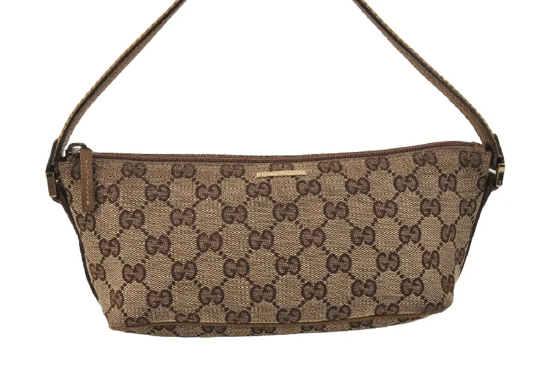 Gucci Marmont bags for women with quilted leather exteriorsAuthentic GUCCI Sherry Line Hand Bag Pouch GG Canvas Leather 141809 Brown 3553K