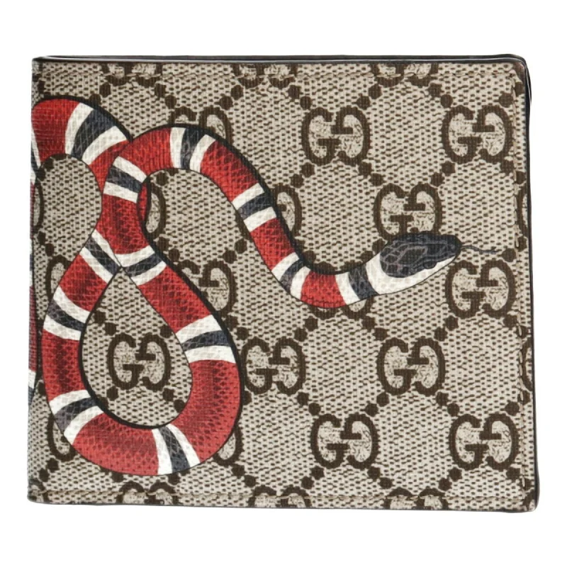 Women Gucci bags with a front - zip pocket for small itemsGucci Snake Print GG Supreme Bifold Wallet Canvas Ladies