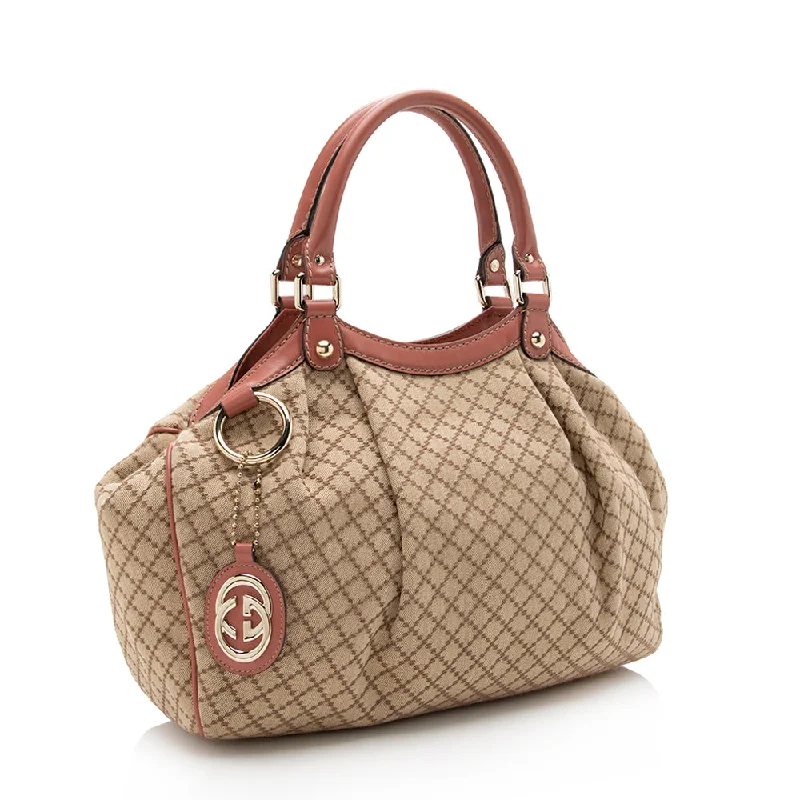 Women Gucci bags with a zip - around closure for securityGucci Diamante Canvas Sukey Medium Tote (16644)