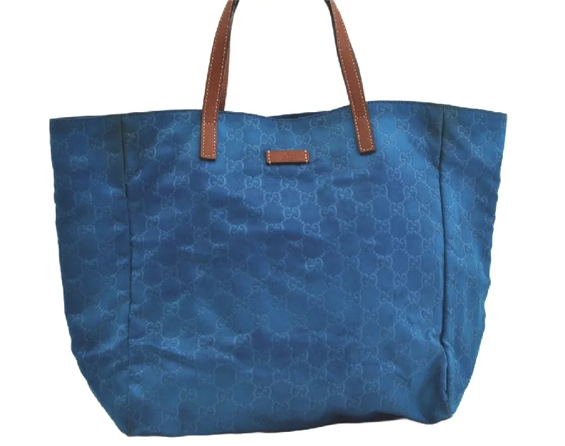 Gucci backpacks for women with a sleek silhouetteAuthentic GUCCI Vintage Shoulder Tote Bag Nylon Leather 282439 Blue Junk 4522K