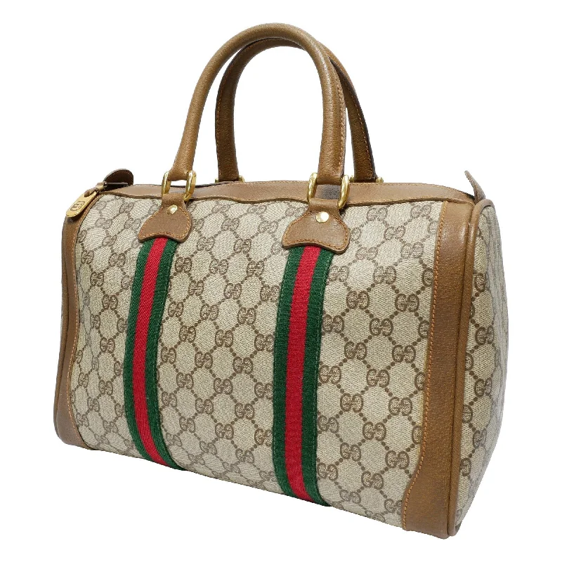 Women Gucci tote bags in GG Supreme canvas for a branded feelGUCCI Old Gucci Vintage Mini Boston Bag Handbag Barrel Unisex 1970's 70'S Sherry Line GG Pattern/Leather Gold Hardware Brown/Beige