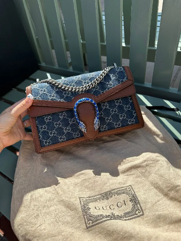 Ladies Gucci handbags with a detachable coin purse insidePreorder Gucci denim small Dionysus handbag