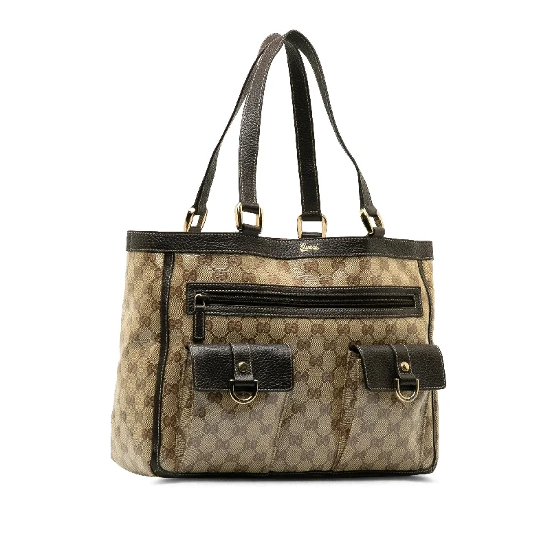 Gucci tote bags for women with a printed Gucci logoGucci GG Canvas Abbey Pocket Tote (ZCIkk9)