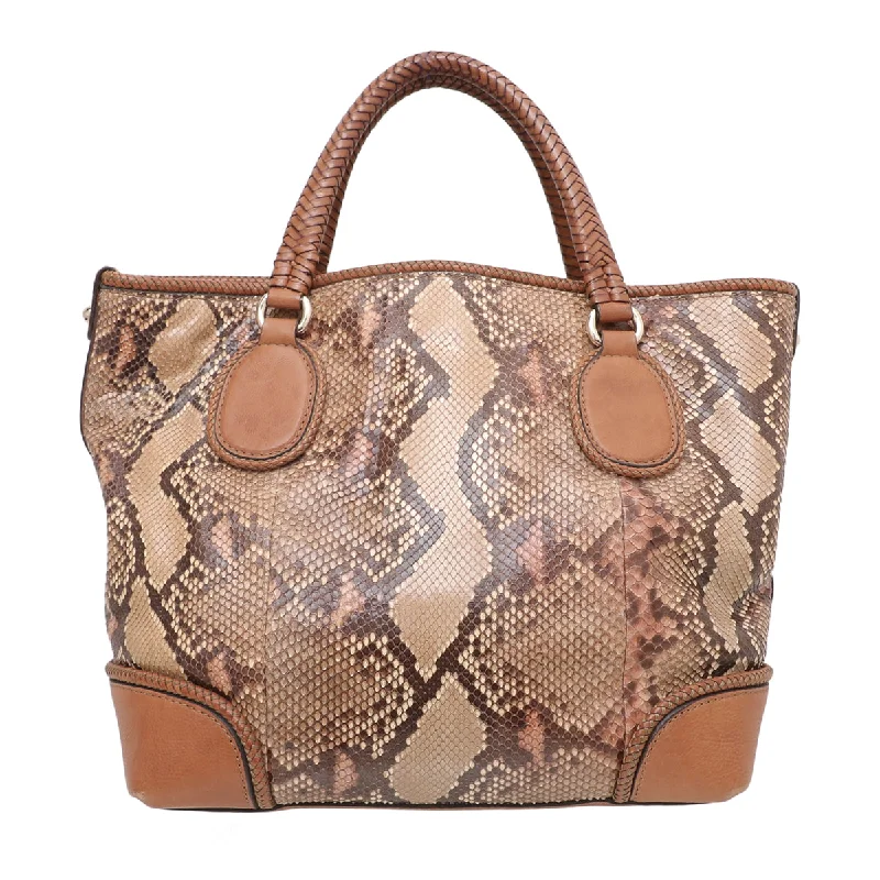 Women Gucci tote bags in GG Supreme canvas for a branded feelGucci Brown Python Marrakech Tote Bag