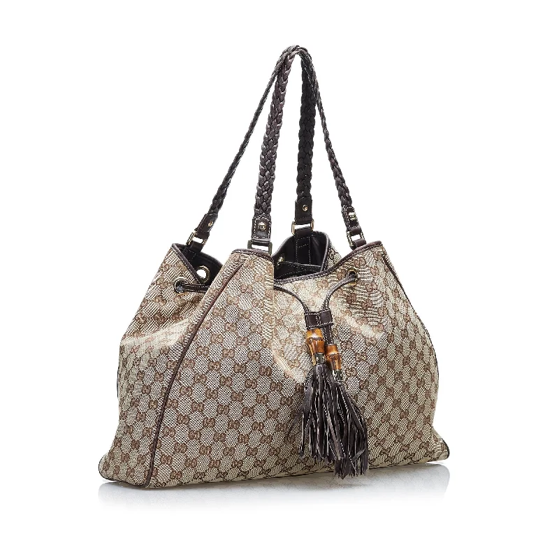 Gucci tote bags for women with a spacious interiorGucci GG Canvas Peggy Tote (SHG-WItI8D)