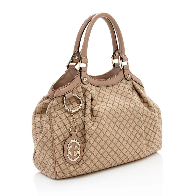 Ladies Gucci handbags with a detachable coin purse insideGucci Diamante Canvas Sukey Medium Tote (16354)