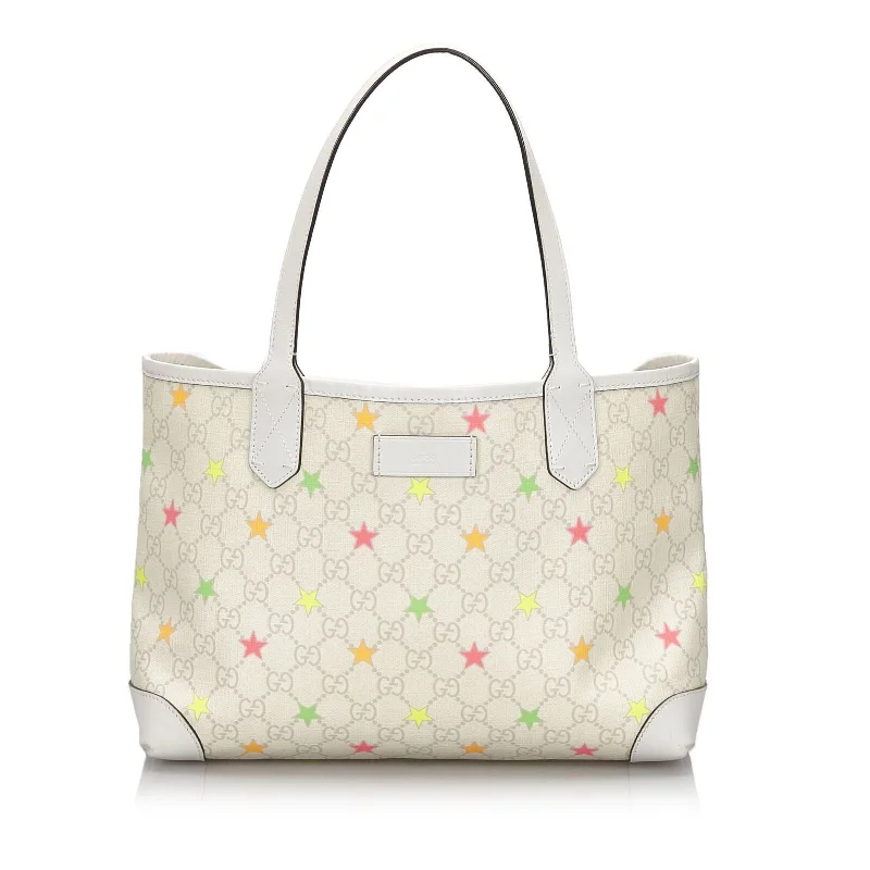 Gucci handbags for women with a metal - framed claspGucci White Ivory Coated Canvas Fabric GG Supreme Star Tote Bag Italy