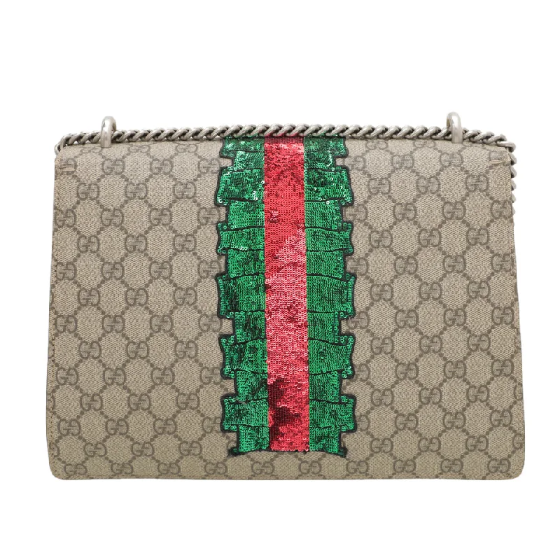 Gucci tote bags for women with a printed Gucci logoGucci Ebony Dionysus Sequins Lips Lightning Bag