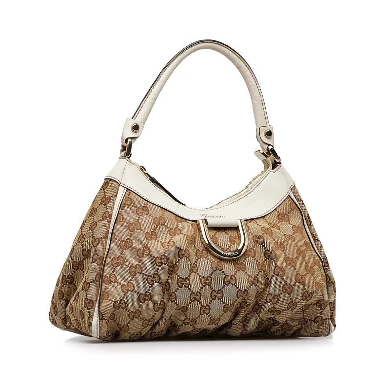 Gucci tote bags for women with a double - handle designGucci GG Canvas Abbey D-Ring Handbag (y077X0)