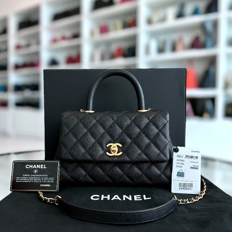 Chanel Medium Tote Bag for Office LadiesCaviar Small Coco Handle 24cm Quilted Calfskin Black No 24