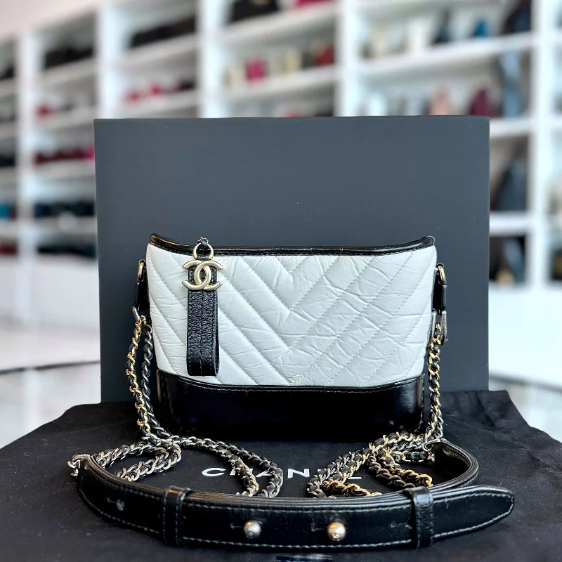 Chanel Small Crossbody Bag for TravelGabrielle Small Hobo Chevron Calfskin White Black Two-Tone GHW No 27