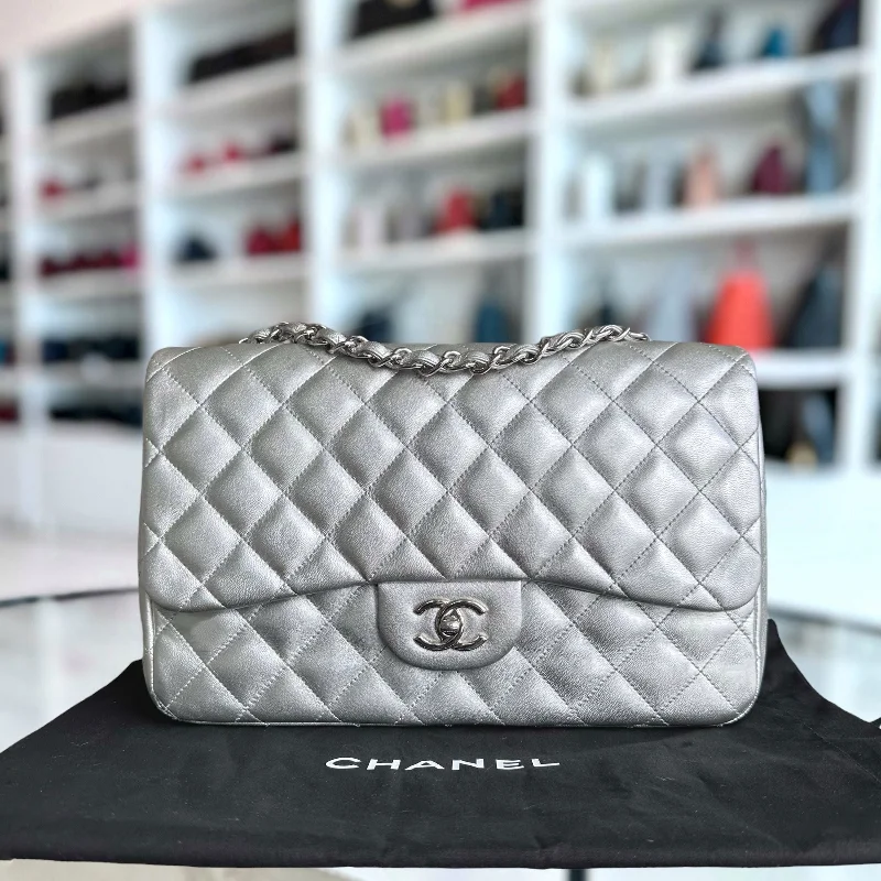 Chanel All - Match Handbag for Versatile StylingJumbo Classic Flap Single Flap 30CM Quilted Lambskin Silver SHW No 13