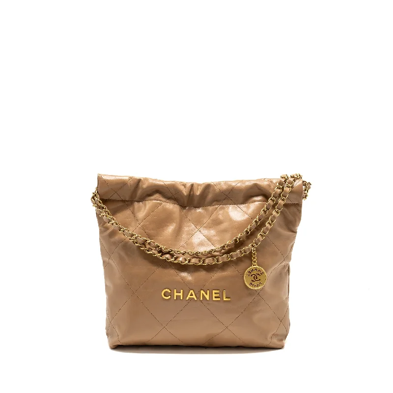 Chanel Classic Flap Bag for Evening PartyChanel Small 22 Bag Shiny Calfskin Dark Beige GHW (microchip)