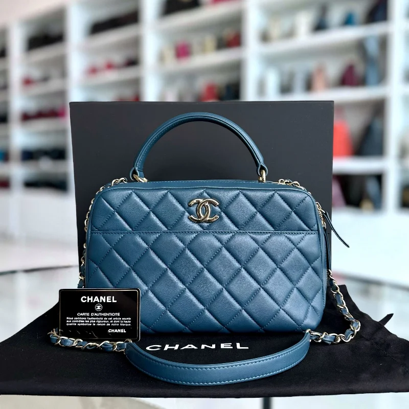 Chanel Handbag with Adjustable Strap for ComfortTrendy CC Quilted Lambskin Bowling Camera Bag Dark Blue SHW No 23