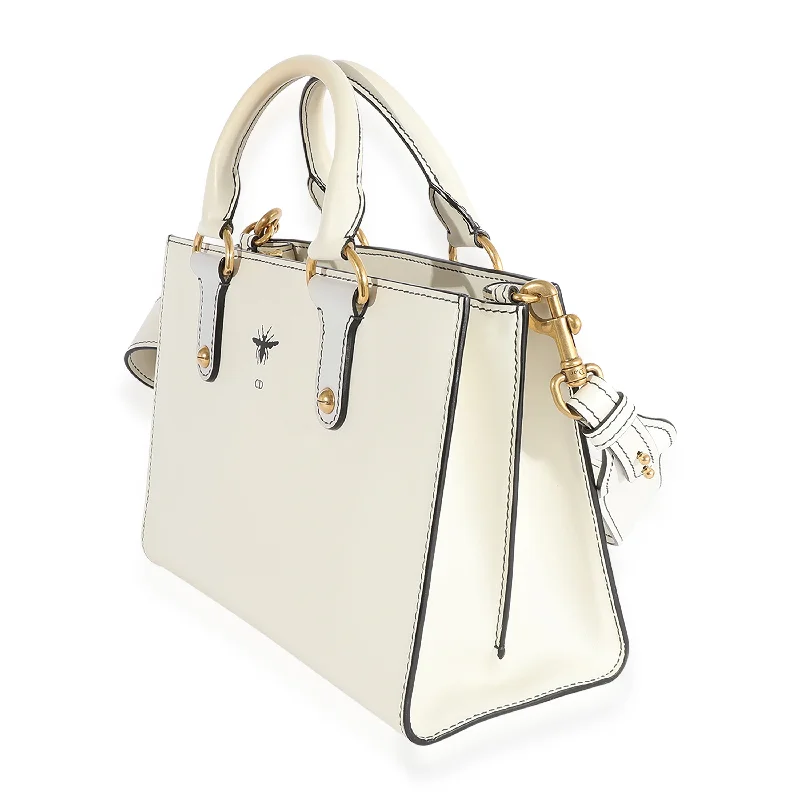 Christian Dior handbags with a back - pocket for quick storageChristian Dior White Smooth Leather D-Bee Tote