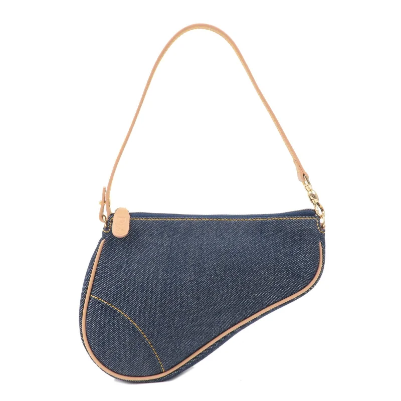 Contemporary Christian Dior handbags with a unique shapeChristian Dior Saddle Bag Denim Leather Shoulder Bag Pouch Navy