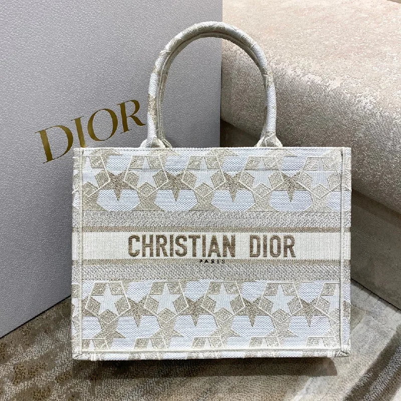 Christian Dior handbags with a removable shoulder strap for versatilityChristian Dior MeChristian Diorum Book Tote Embroidery Stars Gold Bag, Beige,