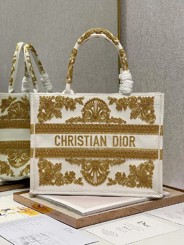 Christian Dior tote bags with a printed Dior logo on the frontChristian Dior MeChristian Diorum Book Tote Gold And White, For Women,  Handbags 14in/36cm