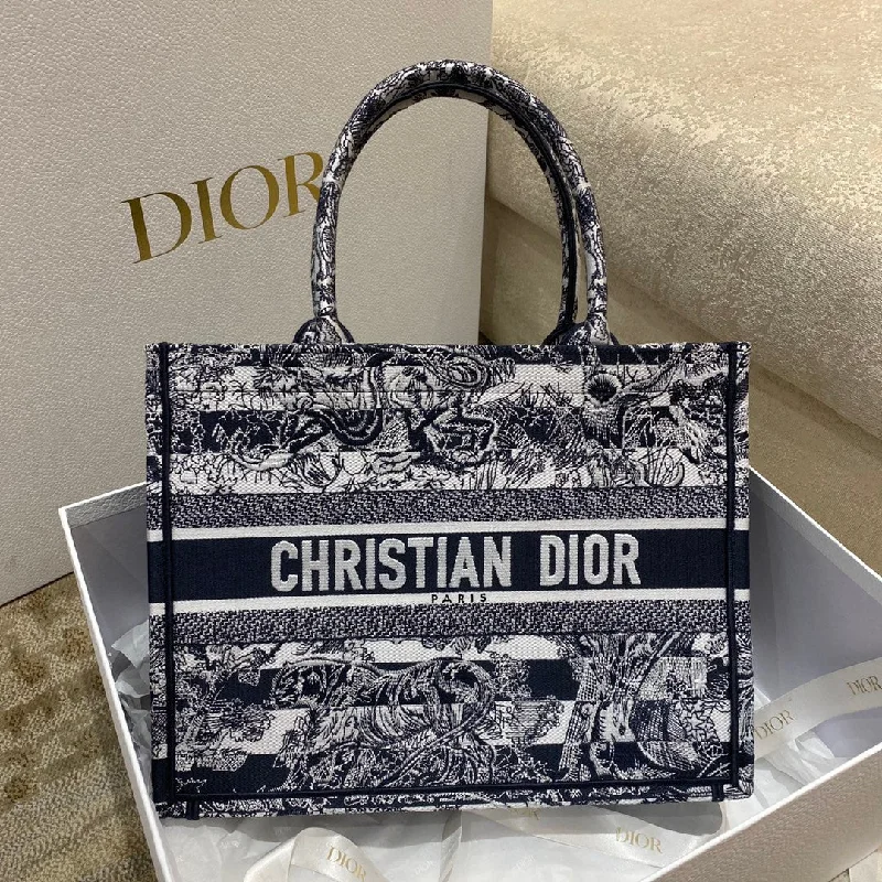 Christian Dior tote bags with a double - handle and shoulder - strap optionChristian Dior MeChristian Diorum Book Tote Toile de Jouy Stripes Embroidery