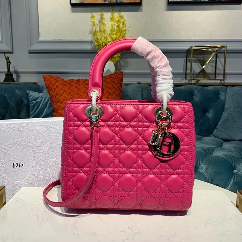 Christian Dior Saddle bags with a studded trim for a bold lookChristian Dior MeChristian Diorum Lady Bag Gold Toned Hardware Hot Pink For Women 9.5in/24cm